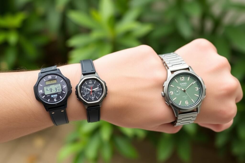 Casio MDV106 Series watch size comparison on different wrist sizes