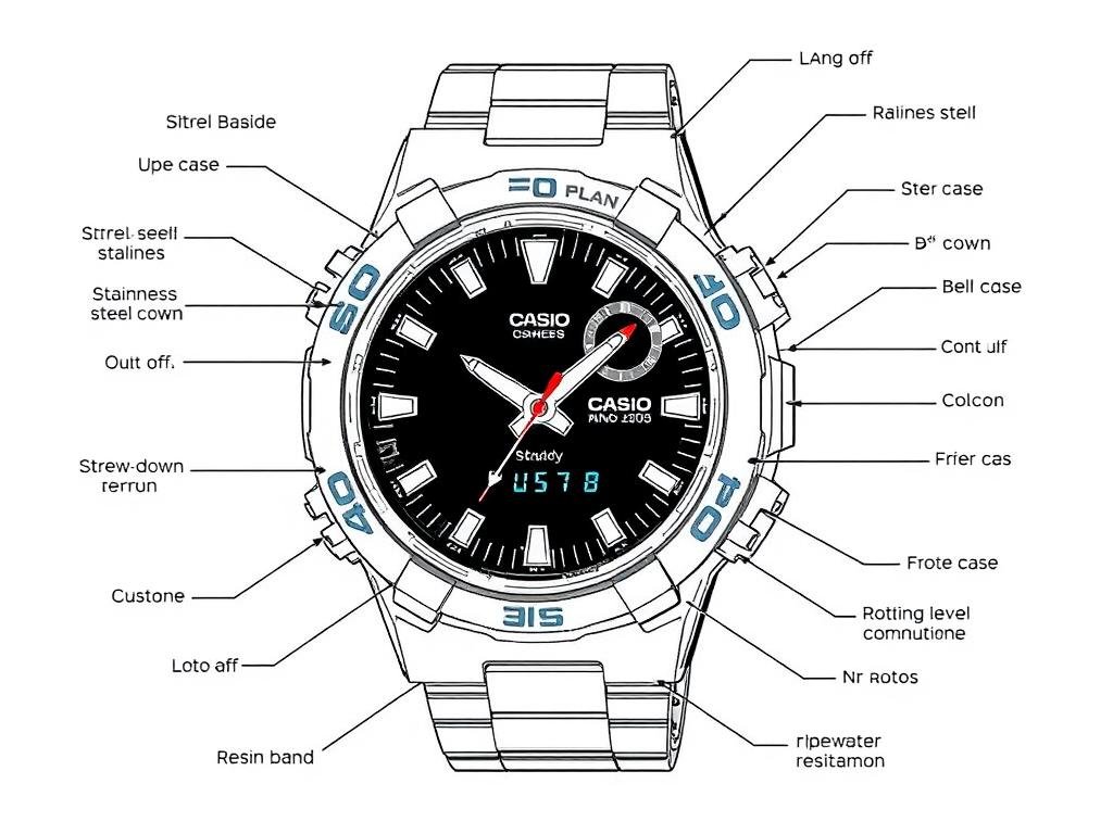 Casio MDV106 Series watch technical specifications diagram