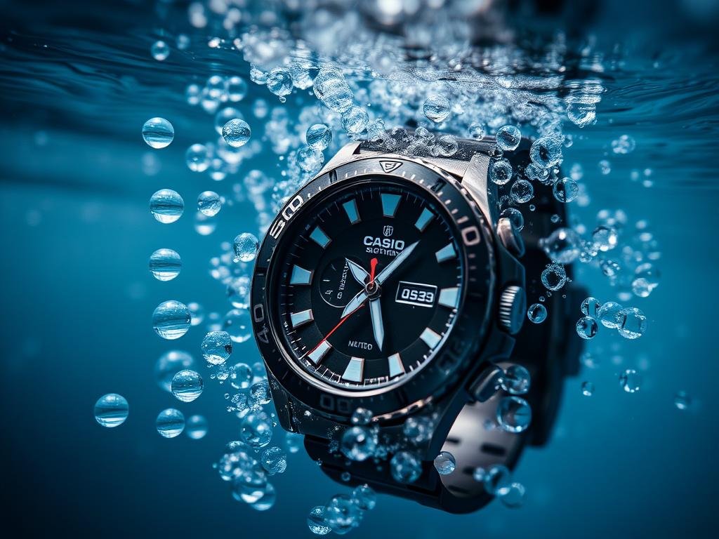 Casio MDV106 Series watch underwater showing 200M water resistance capability